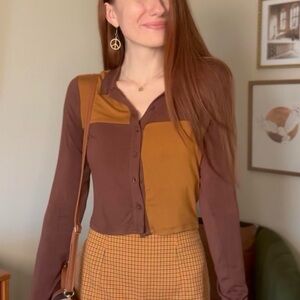 Two-Tone Button-Up Shirt in Brown and Tan